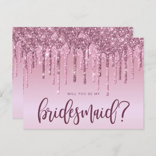 Roos goudglitterdruppels zijn mijn bruidsmeisje uitnodiging briefkaart (Voorkant / Achterkant)