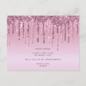 Roos goudglitterdruppels zijn mijn bruidsmeisje uitnodiging briefkaart (Achterkant)