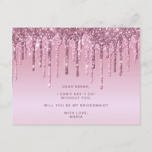 Roos goudglitterdruppels zijn mijn bruidsmeisje uitnodiging briefkaart (Achterkant)