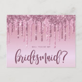 Roos goudglitterdruppels zijn mijn bruidsmeisje uitnodiging briefkaart (Voorkant)