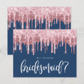 Roos goudglitterdruppels zijn mijn bruidsmeisje uitnodiging briefkaart (Voorkant / Achterkant)