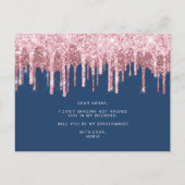 Roos goudglitterdruppels zijn mijn bruidsmeisje uitnodiging briefkaart (Achterkant)