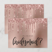 Roos goudglitterdruppels zijn mijn bruidsmeisje uitnodiging briefkaart (Voorkant / Achterkant)