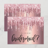 Roos goudglitterdruppels zijn mijn bruidsmeisje uitnodiging briefkaart (Voorkant / Achterkant)