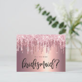 Roos goudglitterdruppels zijn mijn bruidsmeisje uitnodiging briefkaart (Staand voorkant)