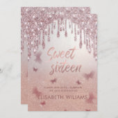 Roos goudglitterij druppelt ombre vlinder kaart (Voorkant / Achterkant)