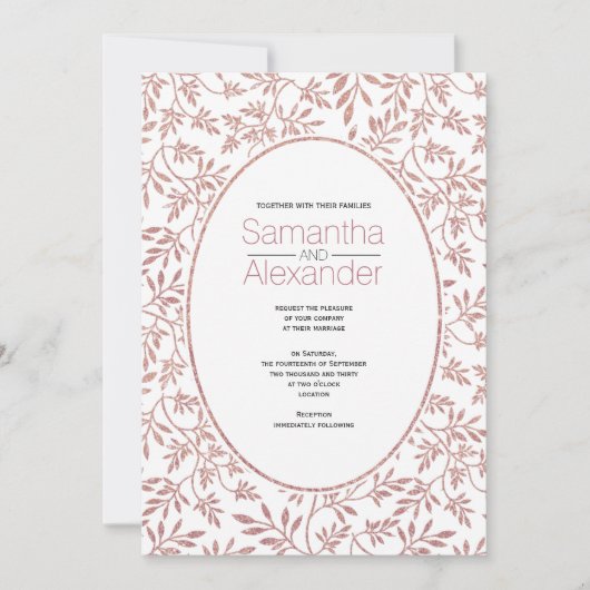 Roos goudglitterpatroon van bladeren met trendy br kaart (Voorkant)