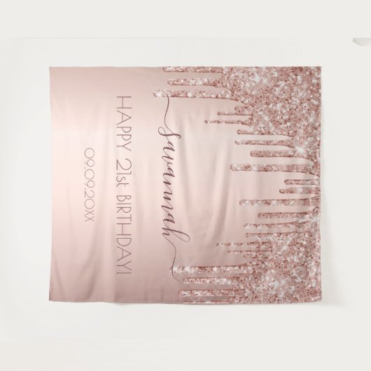 Roos goudglitterroze glans wandkleed (Voorkant (horizontaal))