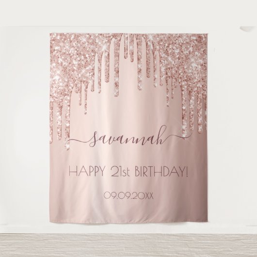 Roos goudglitterroze glans wandkleed (Voorkant)