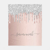Roos goudglitterroze zilvermonogram sparren fleece deken (Voorkant)