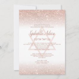 Roos goudglitterscript wit Bat Mitzvah Kaart