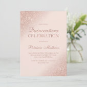 Roos goudglitterscript zwart roze Quinceanera Kaart (Staand voorkant)