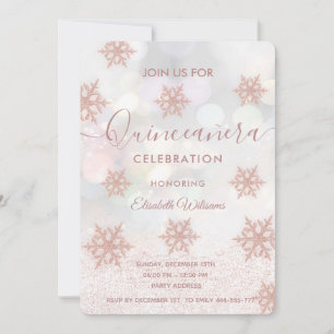 Roos goudglittersneeuwvlok Quinceañera Kaart