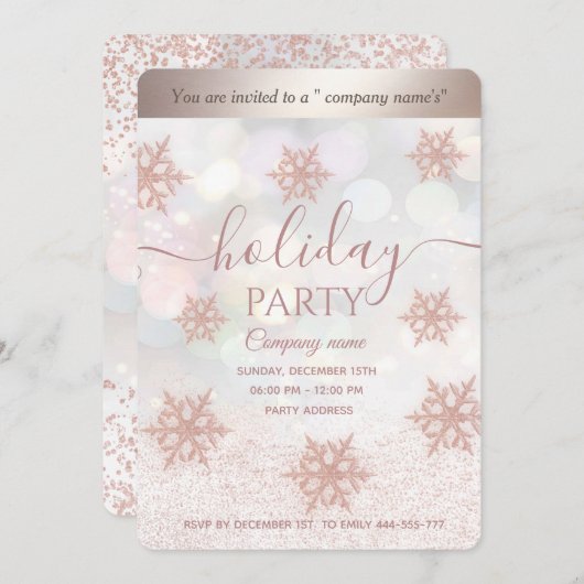 Roos goudglittersnowflake kerstfeest kaart (Voorkant / Achterkant)