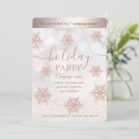 Roos goudglittersnowflake kerstfeest kaart (Staand voorkant)