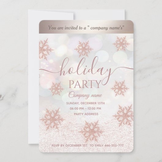 Roos goudglittersnowflake kerstfeest kaart (Voorkant)