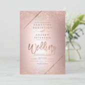 Roos goudglittertypografie met metalen folie bruil kaart (Staand voorkant)