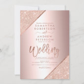 Roos goudglittertypografie metalen folie bruiloft kaart (Voorkant)