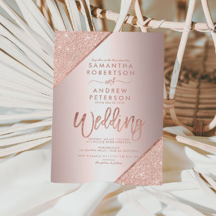 Roos goudglittertypografie metalen folie bruiloft kaart