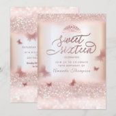 Roos goudglittervlinder tiara kalligrafie in kaart (Voorkant / Achterkant)