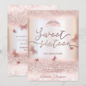 Roos goudglittervlinder tiara kalligrafie in kaart (Voorkant / Achterkant)