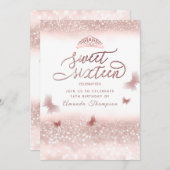 Roos goudglittervlinderkalligrafie kaart (Voorkant / Achterkant)