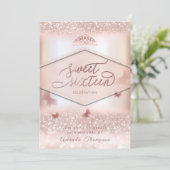 Roos goudglittervlinderkalligrafie kaart (Staand voorkant)