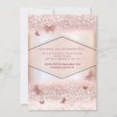 Roos goudglittervlinderkalligrafie kaart (Achterkant)