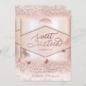 Roos goudglittervlinderkalligrafie kaart (Voorkant / Achterkant)