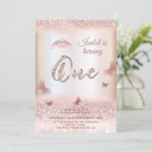 Roos goudglittervlinderkalligrafie kaart (Staand voorkant)