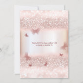 Roos goudglittervlinderkalligrafie kaart (Achterkant)