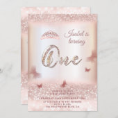 Roos goudglittervlinderkalligrafie kaart (Voorkant / Achterkant)