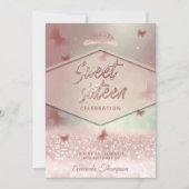 Roos goudglittervlinderkalligrafie kaart (Voorkant)