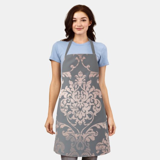 Roos goudgrijs Damask Design Schort (Gedragen)