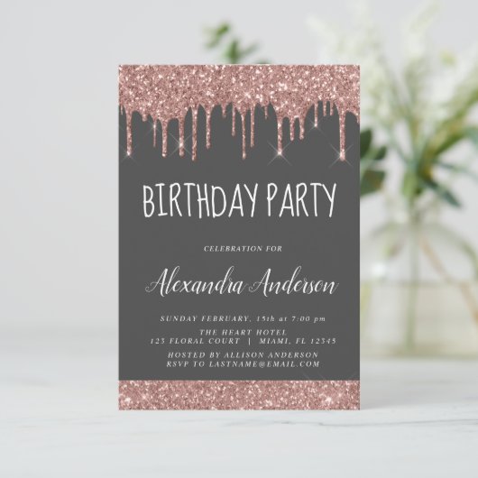 Roos Goudgrijs Sparkle Glitter Any Age Verjaardag Kaart (Staand voorkant)