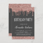 Roos Goudgrijs Sparkle Glitter Any Age Verjaardag Kaart (Voorkant / Achterkant)