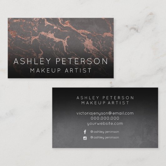 Roos goudgrijze marmer make-up typografie visitekaartje (Voorkant / Achterkant)