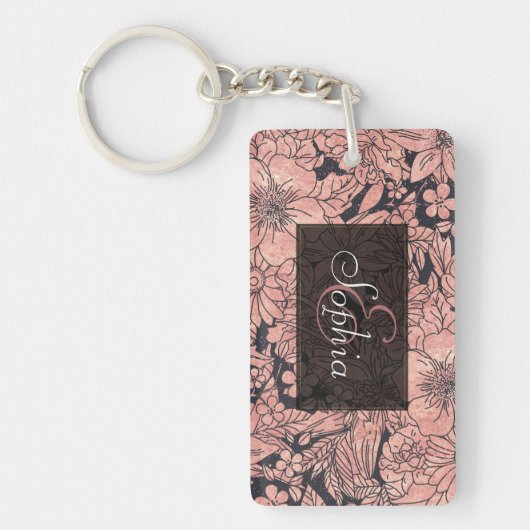 Roos goudhandgetekend afbeelding sleutelhanger (Voorkant)