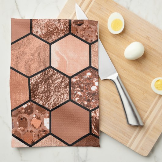 Roos goudhexaglam theedoek (Quarter Fold)