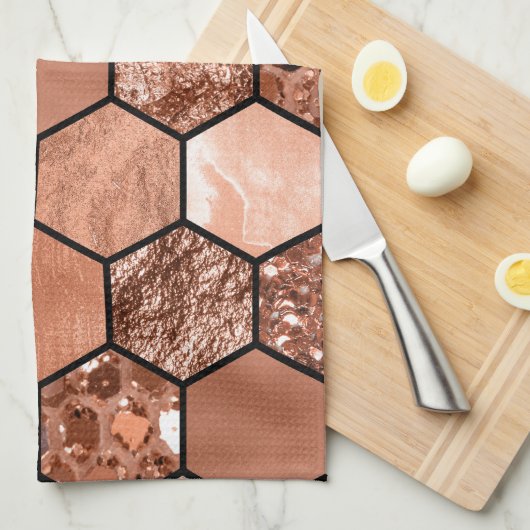 Roos goudhexaglam theedoek (Quarter Fold)