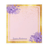 Roos goudhoudende paarse floraals notitieblok (Voorkant)