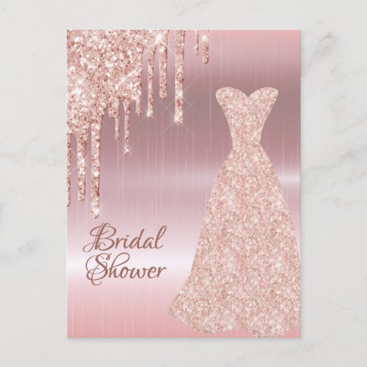 Roos goudjurk glitter bruid douche uitnodiging (Voorkant)