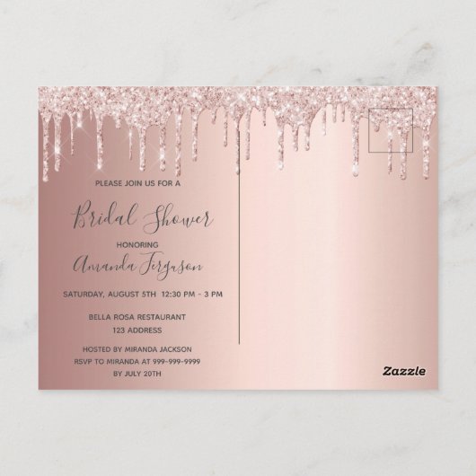 Roos goudjurk glitter bruid douche uitnodiging (Achterkant)