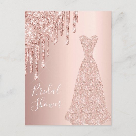 Roos goudjurk glitter bruid douche uitnodiging (Voorkant)