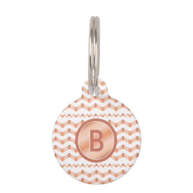 Roos goudkleurige Chevron Pattern met monogram Huisdierpenning (Voorkant)