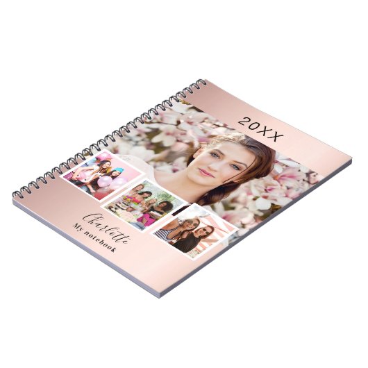 Roos goudkleurige fotocollage notitieboek (Linkerzijde)
