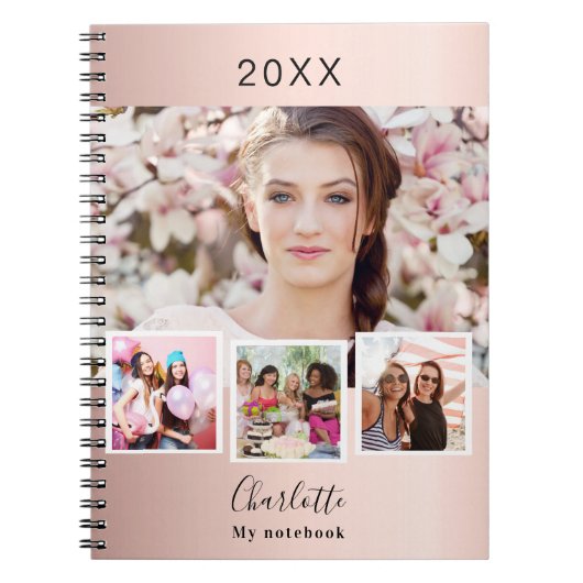 Roos goudkleurige fotocollage notitieboek (Voorkant)