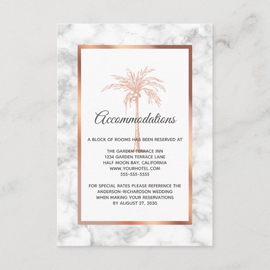 Roos goudkleurige palmbomen informatiekaartje (Voorkant)