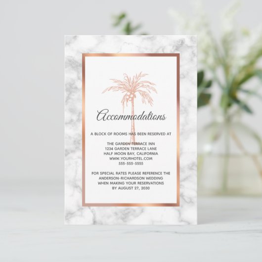 Roos goudkleurige palmbomen informatiekaartje (Staand voorkant)