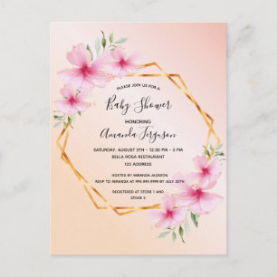 Roos goudkleurige roze florale baby shower uitnodi briefkaart